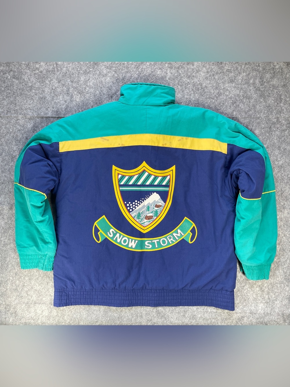 Vintage ZERO Snow Storm Ski Jacket Medium Teal Yellow Navy Puffer Coat Insulated